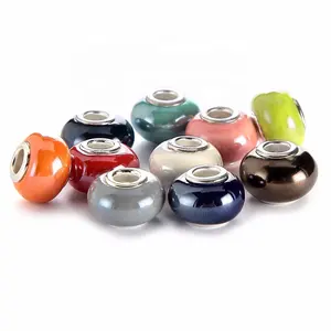 Avrupa tarzı büyük delik seramik boncuk Mix renkler Murano cam boncuk 9x14mm porselen boncuk