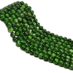 Perles rondes en diopside vert chromé naturel de haute qualité Kelingna AAA 8 mm certifiées GIC pour la fabrication de bijoux - Product Image 1