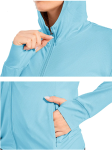 Camicie da <span class=keywords><strong>donna</strong></span> <span class=keywords><strong>con</strong></span> cappuccio <span class=keywords><strong>con</strong></span> protezione solare a manica lunga e traspirante top da allenamento ad asciugatura rapida camicie da trekking all'aperto <span class=keywords><strong>con</strong></span> <span class=keywords><strong>Zip</strong></span> 1/4 - Product Image 4