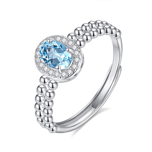 9 Halo Set 4*6mm Oval Cut Blue Topaz Geometrical <b>Adjustable</b> <b>Rings</b> 925 Sterling <b>Silver</b> Natural Stone Minimalist Jewelry For Women - Product Image 1