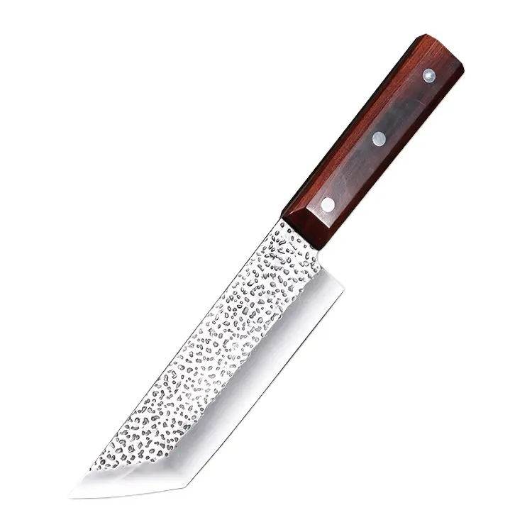 Couteau de Style japonais de vente chaude en acier à haute teneur en carbone forgé couteau Kiritsuke de Chef de 7 pouces avec manche en bois de santal rouge