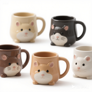 แก้วเซรามิคหนูตะเภา 12 ออนซ์ - ลายวาดมือบริเวณจมูกและหู ใช้กับไมโครเวฟได้ เหมาะสำหรับคนรักสัตว์เลี้ยง ใหม่ - Product Image 2