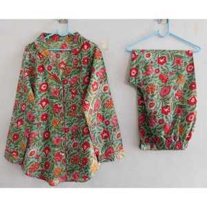 Floral Pajama Set 100% Cotton Long Sleeve Shirt and <b>Pants</b> Lightweight Breathable Summer Sleepwear Nightwear Loungewear - Product Image 2