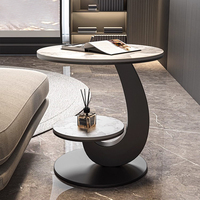 Table d'appoint circulaire moderne de luxe en marbre Table basse en métal Table d'angle de canapé Mobilier de maison pour chambre à coucher et salon