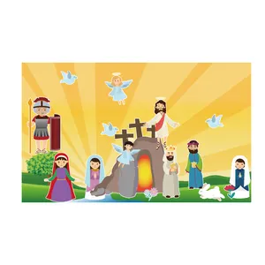 2023 Stiker Pendidikan Paskah Kertas Latar Belakang Besar untuk Mengajar Festival Paskah Yesus Naik