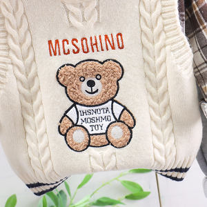 Nouveau printemps automne 3 pièces garçons vêtements ensemble dessin animé ours <span class=keywords><strong>pull</strong></span> gilet à manches longues chemises à <span class=keywords><strong>carreaux</strong></span> coton pantalon bébé vêtements - Product Image 5