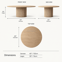 Table de salle à manger ronde en chêne naturel de qualité supérieure, style moderne minimaliste, piétement cylindrique cannelé, table de banquet artisanale pour hôtel, villa, maison