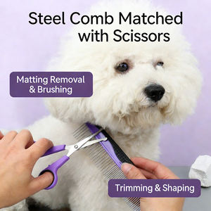 <span class=keywords><strong>Kit</strong></span> de toilettage pour animaux de compagnie 9 pièces : peigne à aiguilles en acier, ciseaux, gants de bain, brosse, coupe-ongles, brosse pour enlever les poils, chien, chat - Product Image 3