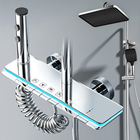 Ensemble de douche LED chromé 4 fonctions avec mitigeur chaud/froid, pommeau de douche pluie, douchette à main et pulvérisateur de bidet mural - Vente en gros usine