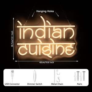 Letrero de Neón de Cocina <span class=keywords><strong>India</strong></span> con Diseño Gratuito y Venta Directa de Fábrica, Letreros de Neón de <span class=keywords><strong>Comida</strong></span> <span class=keywords><strong>India</strong></span> Atenuables para Decoración de Paredes - Product Image 2
