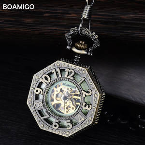 ساعات جيب رجالية من الفولاذ المقاوم للصدأ من BOAMIGO ، هيكل عظمي فاخر من سبائك النحاس ، تصميم ميكانيكي عتيق ساخن - Product Image 2