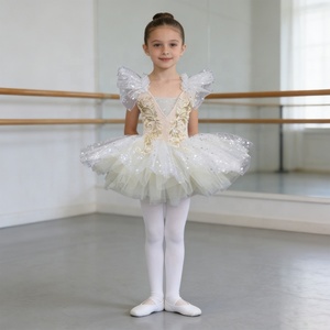 Costumes de tutu de ballet pour filles, manches papillon, robe en tulle scintillante à étoiles, justaucorps à col, jupe crêpe, tenue de spectacle, sur mesure - Product Image 5