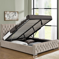 Willsoon Lit Capitonnée Luxe Double avec Rangement, Lit Rembourré en Velours avec Mécanisme de Levage, Cadre de Lit King Size Complet