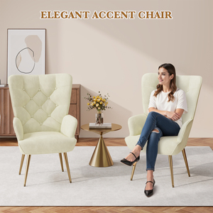 Fauteuil d'appoint en velours de style moderne du milieu du siècle Durable Boutonné capitonné Haut dossier avec pieds en métal Chaise d'appoint pour la maison, le bureau et la chambre à coucher - Product Image 4