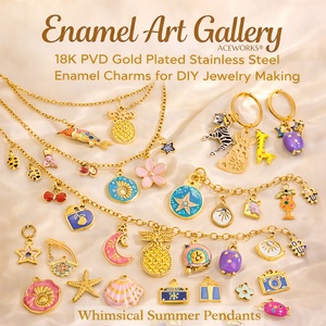 Galería de Arte en Esmalte |   Dijes de Acero Inoxidable con Baño de Oro PVD de 18K y Esmalte para Creación de Joyería DIY |   Colgantes Veraniegos de Estilo Caprichoso - Product Image 3