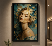Art mural de portrait en feuille d'or de luxe, peinture à l'huile texturée 3D peinte à la main