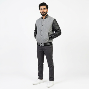 Nueva Llegada 2026 Chaqueta Varsity Personalizada para Hombre de Alta Calidad 100% Algodón, Mangas Largas con Cuello Alto y Logotipo Frontal - Product Image 1