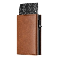 Dompet Kartu Kredit Kulit PU Unisex Anti RFID, Tempat Kartu Bisnis, Dompet Uang, Kantong Koin, Dompet Geser Aluminium