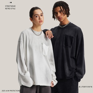 빈티지 티셔츠 프린트 Gapic Streetwear 대형 헤비급 코튼 블랭크 열산 워시 맞춤형 티셔츠 긴팔 셔츠 - Product Image 5