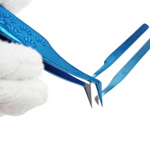 Blue Plasma Coated Color Eyelash Tweezer With Fiber Tip Different Point / Grip Design Stainless Steel Eyelash Extension tweezer - Product Image 3