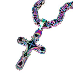 Collar con Colgante de Cruz Grande y Pesada de Acero Inoxidable 316L Chapado en Oro, Joyería al por Mayor, Colgantes Tribales Esmaltados en Color Plata y Negro - Product Image 3