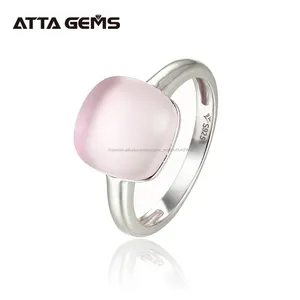 ATTAGEMS luz Rosa 6,8 quilates Natural de cristal de cuarzo rosa 100% anillo de Plata de Ley 925 para mujer de joyería fina