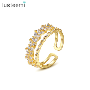 LUOTEEMI Produk Baru Cincin Mewah Wanita Berlapis Berlian yang Dapat Disesuaikan, Perhiasan Pernikahan <span class=keywords><strong>Bohemian</strong></span> Zirkonia - Product Image 1