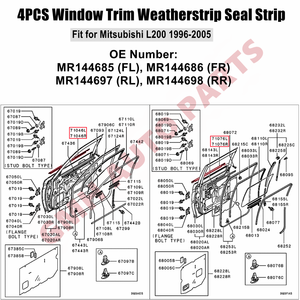4 Pezzi Guarnizioni in Gomma per Finestrini Anteriori e Posteriori per Mitsubishi L200 1996-2005 K62 K64 K74 <span class=keywords><strong>K75</strong></span> Double Cab Pickup 4 Porte - Product Image 2