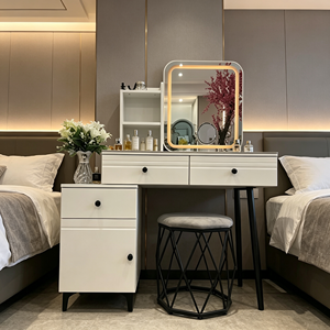 Modern Makeup <b>Vanity</b> With Lighted Mirror And Storage Drawers Bedroom Dressing <b>Table</b> With Stool - Product Image 5