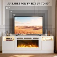 Console TV Kalsubo entièrement blanche avec grand espace de rangement, centre de divertissement de 70 pouces, foyer électrique intégré de 36 pouces, lumière LED 12 couleurs