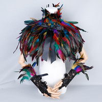 Capelet en plumes d'autruche avec gants sans doigts en dentelle, multicolore, col montant, pour carnaval, burlesque, spectacle de scène, soirée