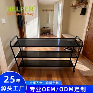 Helper Metal Shoe Rack 3 Tier Black Fabric Mesh Portable Storage Living Room - Product Image 4