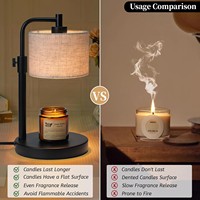 Lampe chauffe-bougie à hauteur réglable avec base en métal et abat-jour en lin noir - Lampe de table pour cadeaux d'anniversaire et de fête des Mères