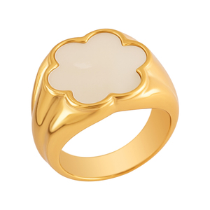 <span class=keywords><strong>Bague</strong></span> tendance en acier inoxydable plaqué or 18 carats avec motif fleurs et coquillages <span class=keywords><strong>pour</strong></span> <span class=keywords><strong>femme</strong></span> – Fabricant de bijoux personnalisés - Product Image 2