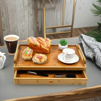 Plateau de service en bois de bambou avec tiroir coulissant pour le petit déjeuner au lit Déjeuner Dîner Apéritif Patio Table basse ottomane