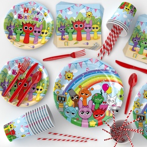 Assiettes et gobelets de fête d'anniversaire sur le thème de l'animation de dessins animés, fournitures de fête pour les anniversaires d'enfants - Product Image 5