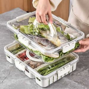 NISEVEN <span class=keywords><strong>Berserk</strong></span> Bandeja de verduras dividida de 4 rejillas con tapa y Asa Contenedor de almacenamiento de alimentos Refrigerador Caja de almacenamiento de conservación - Product Image 3
