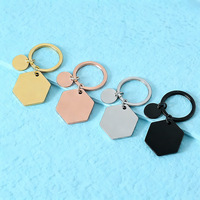 Ywyougang Pendentif hexagonal en acier inoxydable personnalisable imprimé au laser, design 3D double face, porte-clés en métal tendance