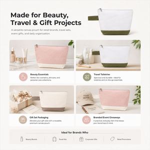 Custom Canvas Cosmetic <b>Bag</b> with Printed Logo for Luxury Boutique <b>Vanity</b> Pouch with Zipper Women Clutch <b>Bag</b> Travel Toiletry Pouch - Product Image 5