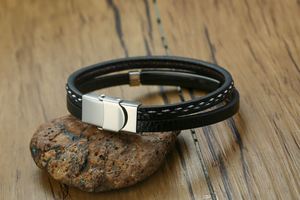 Luxury <b>Customized</b> Diy Nameplate Logo Men Braided Leather Bracelets Engraveable Black Women Mens Stainless Jewelry - Product Image 4