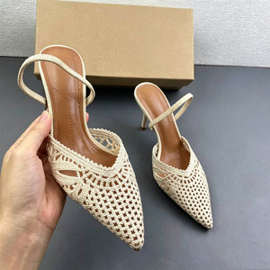 Eleganti Sandali Donna con Tacco Alto in Maglia a Rete, Punta Affusolata, Slingback, Scalloped, Scavati, con Tacco a Spillo, Scarpe Estive da Festa - Product Image 6
