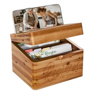 Boîte à recettes en bois avec séparateur, support de téléphone à rabat, organisateur de rangement de cuisine pour comptoir - Product Image 2