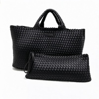 Sac fourre-tout tissé Mahjong en cuir PU, grande capacité, avec pochette zippée assortie pour femme, idéal pour les voyages et le shopping