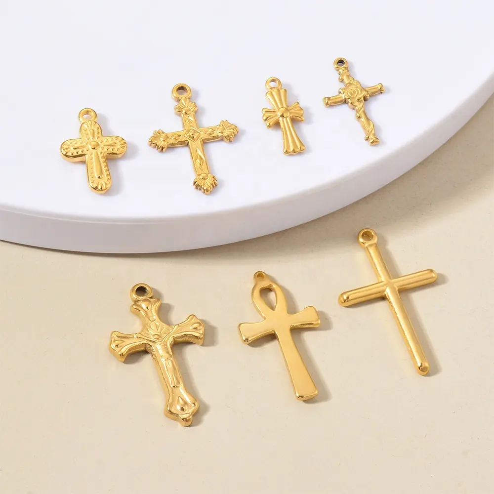 Stainless Steel Cross Charm Accessories Pendant Rosary Necklace Pendant Cross Crucifix Jewelry Findings   Components