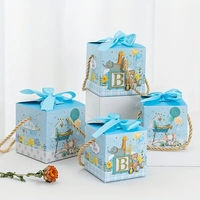 Caja de embalaje de dulces con gráfico de dibujos animados lindo, caja de regalo de dulces para fiesta de boda, recuerdos de Baby Shower, caja de embalaje rosa y azul, suministros