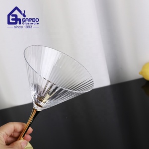 <strong>Wholesale</strong> Hand Craft Transparent Glass Goblet Ribbed <strong>Champagne</strong> Glass Cup <strong>Flute</strong> Beverage Stemware Wine Glassware With Gold Stem - Product Image 4