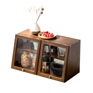 Solid Wood Desktop <b>Sideboard</b> Cabinet With Glass Doors <b>Kitchen</b> Storage Organizer <b>For</b> Countertop Use - Product Image 5