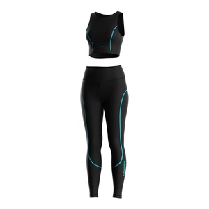 Ensemble de sport pour femmes noires : débardeur court et leggings de compression taille haute avec coutures plates pour l'entraînement et le yoga - Product Image 1