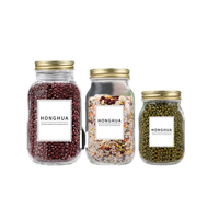 Set Stoples Kaca Mulut Lebar untuk Overnight Oats, Wadah Kaca Transparan dengan Tutup Logam Kedap Udara untuk Persiapan Sarapan