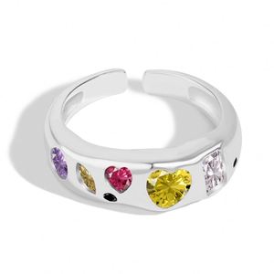 Dylam Minimalist Fashion Collection Rhodium Plated Sterling Silver Infinite Elements Zirconia Colorful Heart <b>Adjustable</b> <b>Ring</b> - Product Image 1